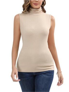 Sleeveless Turtleneck Rib Knit Cotton Sweater Vest Womens Classic